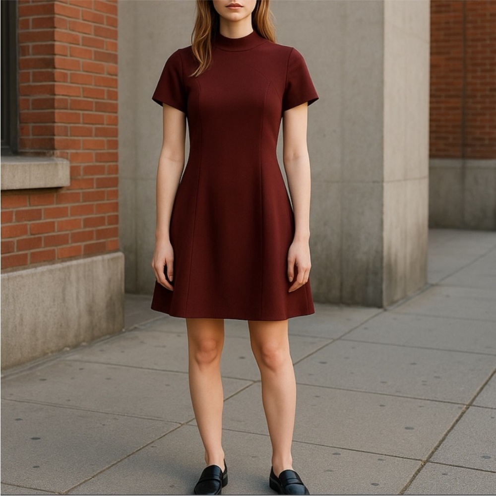 Brooks Brothers Ponte Knit Women's Mock neck burgundy Sheath Dress. Size Large